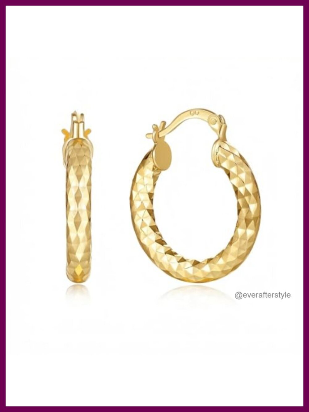 14K Gold Plated Hoop Earrings Textured Latch Back Women's Jewelry